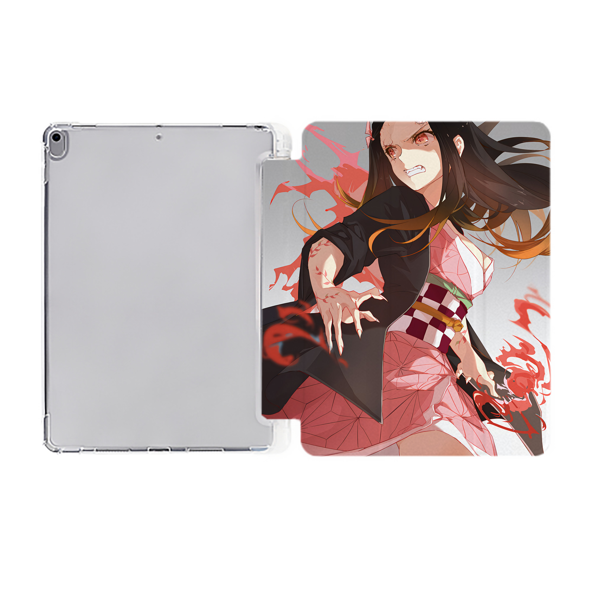（画像用） 鬼滅の刃（きめつのやいば）竈門 禰󠄀豆子／かまど ねずこ Kamado Nezuko IPad ケース ペン収納付き 三つ折りスタンド PUレザー×シリコン 対応機種9.5/10.5/10.9インチ
